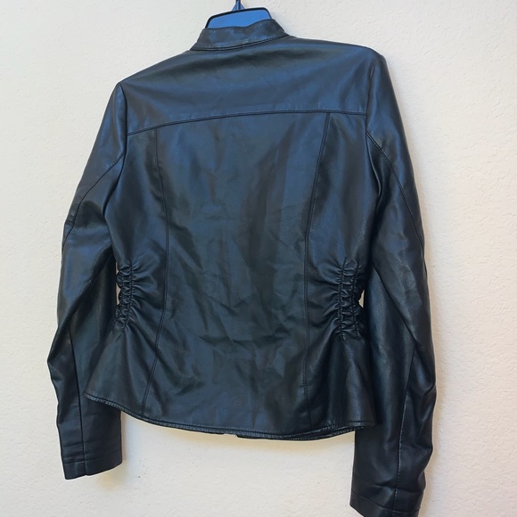 Baccini Black Vegan Faux Leather Moto Jacket Sz SP - Picture 9 of 11